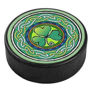 Irish shamrock hockey puck