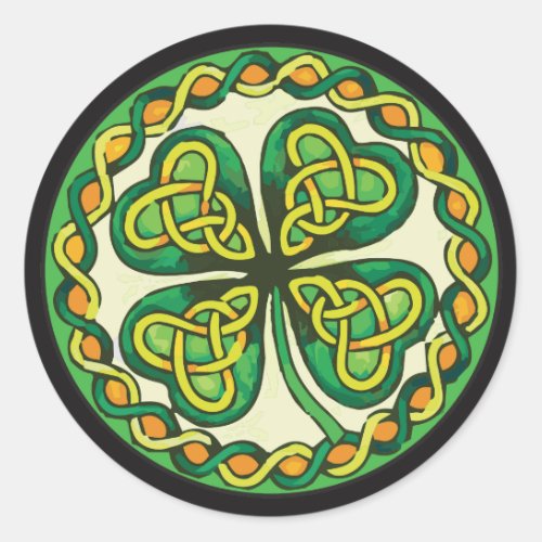 Irish Shamrock in Celtic Knots Classic Round Sticker