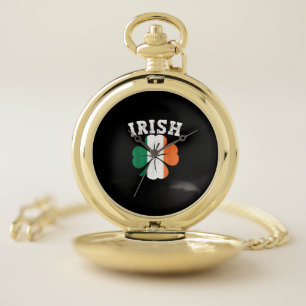 Irish Shamrock Ireland Flag St Patrick Day Vintage Pocket Watch