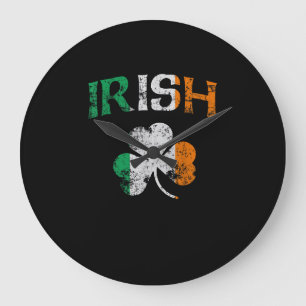 Irish Shamrock Ireland Flag St Patricks Day Vintag Large Clock