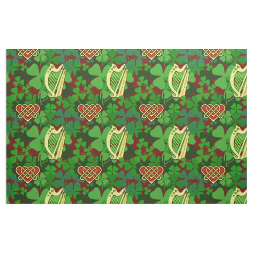 Irish shamrock, Irish harp, Celtic heart, red 6L Fabric