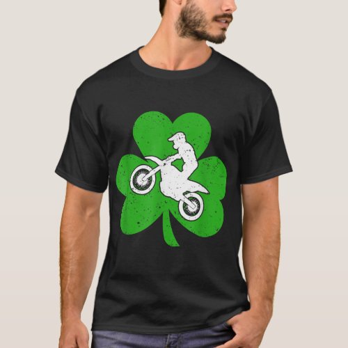Irish Shamrock Leaf Dirt Bike Racer St Patricks  T_Shirt