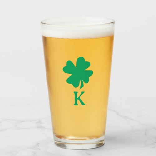 Irish Shamrock Leaf Green Clover Monogram Name Glass