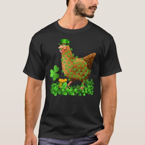 Irish Shamrock Leaf Leprechaun Hat Chicken St Pat T_Shirt