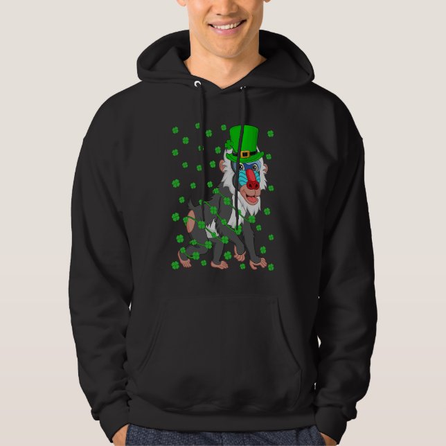 Irish Shamrock Leprechaun Baboon St Patrick's Day Hoodie (Front)