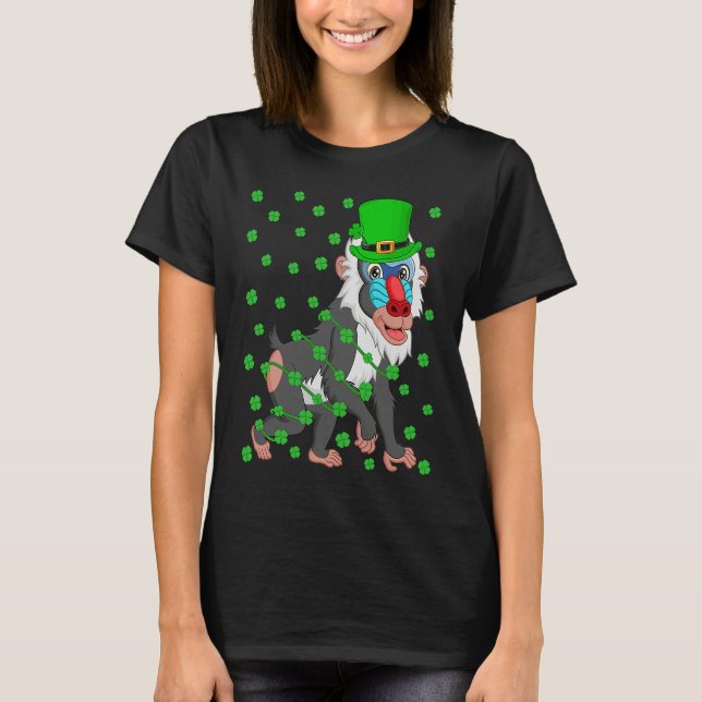 Irish Shamrock Leprechaun Baboon St Patrick's Day T-Shirt (Front)