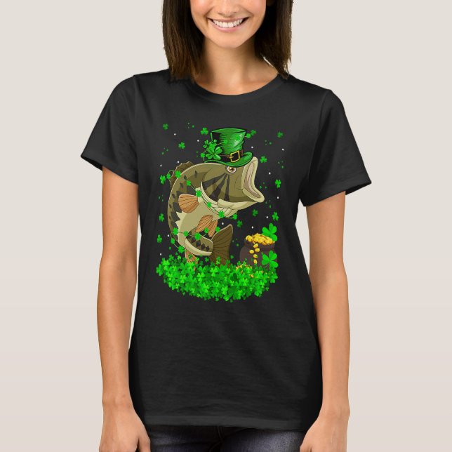 Irish Shamrock Leprechaun Bass Fish St Patrick's D T-Shirt (Front)