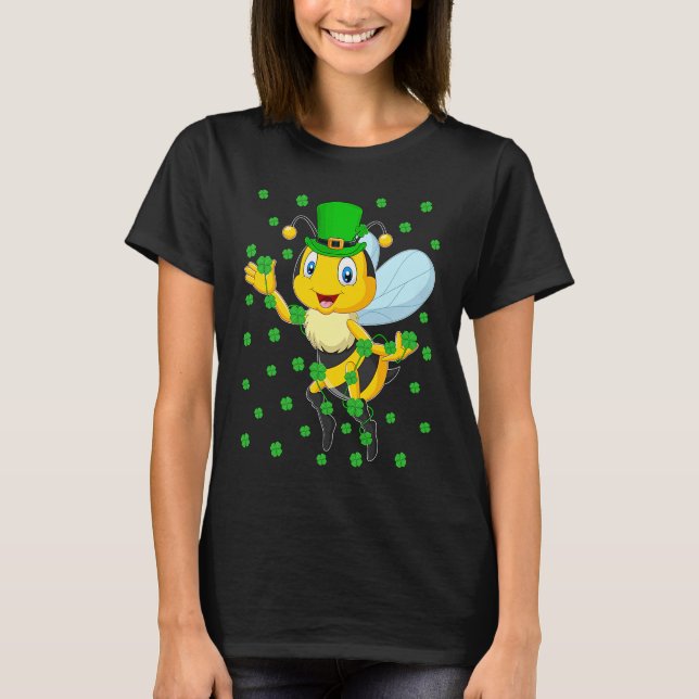 Irish Shamrock Leprechaun Bee St Patrick's Day T-Shirt (Front)