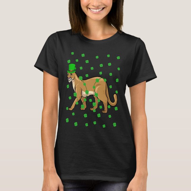 Irish Shamrock Leprechaun Cougar St Patrick's Day T-Shirt (Front)