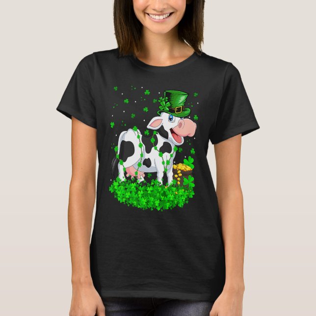 Irish Shamrock Leprechaun Cow St Patrick's Day T-Shirt (Front)