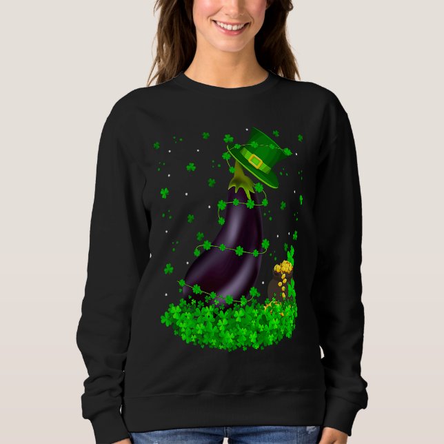Irish Shamrock Leprechaun Eggplant St Patrick's Da Sweatshirt (Front)