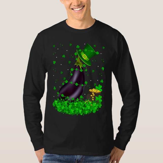 Irish Shamrock Leprechaun Eggplant St Patrick's Da T-Shirt (Front)