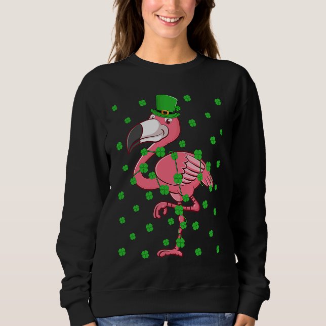 Irish Shamrock Leprechaun Flamingo Bird St Patrick Sweatshirt (Front)