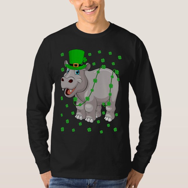 Irish Shamrock Leprechaun Hippopotamus St Patrick' T-Shirt (Front)