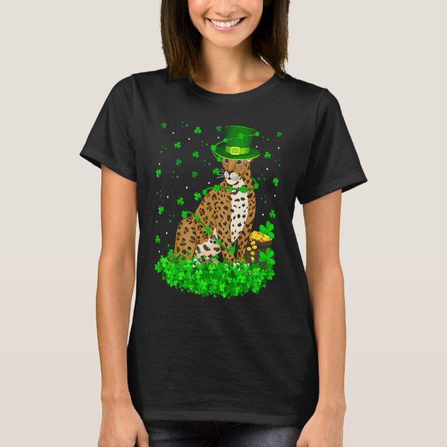 Irish Shamrock Leprechaun Jaguar St Patrick's Day T-Shirt (Front)