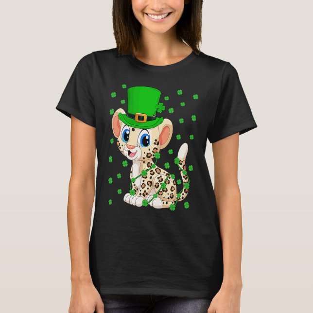 Irish Shamrock Leprechaun Leopard St Patrick's Day T-Shirt (Front)