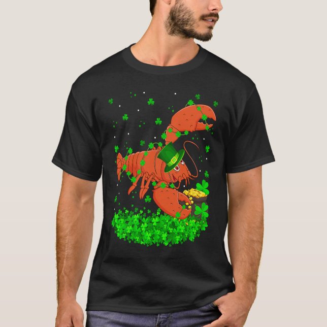 Irish Shamrock Leprechaun Lobster St Patrick's Day T-Shirt (Front)