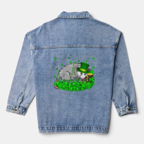 Irish Shamrock Leprechaun Opossum St Patricks Day Denim Jacket