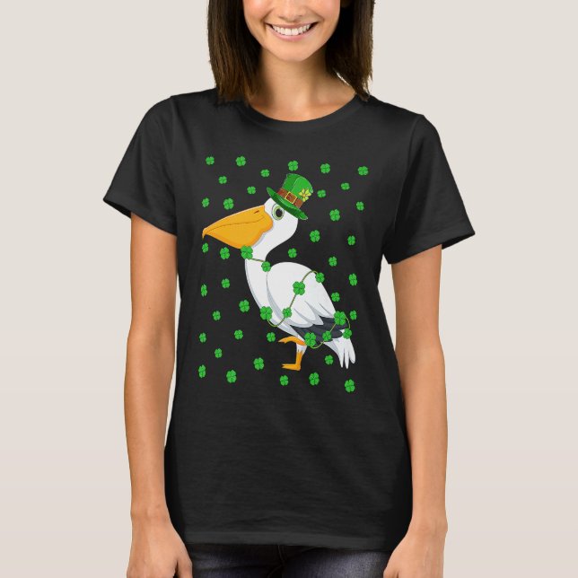 Irish Shamrock Leprechaun Pelican Bird St Patrick' T-Shirt (Front)