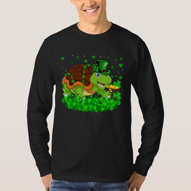 Irish Shamrock Leprechaun Turtle St Patrick's Day T-Shirt (Front)