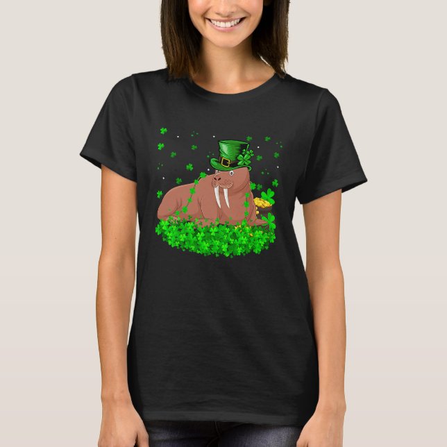 Irish Shamrock Leprechaun Walrus St Patrick's Day T-Shirt (Front)