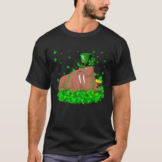 Irish Shamrock Leprechaun Walrus St Patrick's Day T-Shirt (Front)