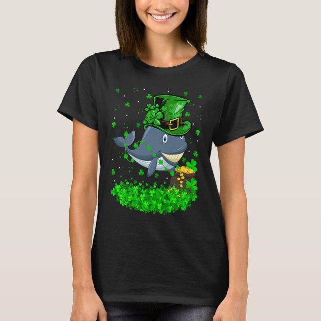Irish Shamrock Leprechaun Whale St Patrick's Day T-Shirt (Front)