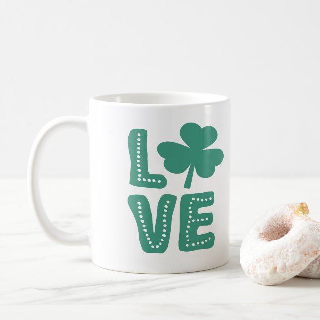 Irish Shamrock Love St Patricks Day Coffee Mug (With Donut)