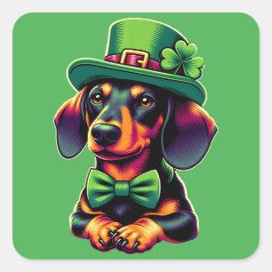 Irish Shamrock Lucky Dachshund Dog Patricks Day Square Sticker