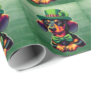 Irish Shamrock Lucky Dachshund Dog Patricks Day Wrapping Paper