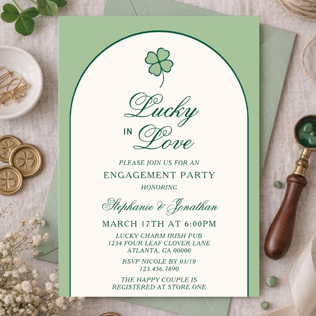 Irish Shamrock Lucky in Love Engagement Party Invitation (Creator Uploaded)