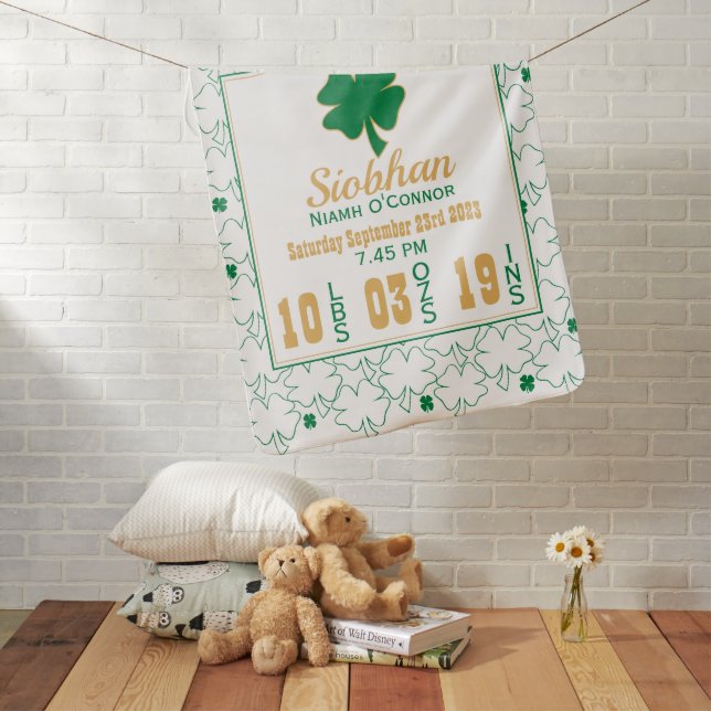 Irish Shamrock New Baby Birth Stats Baby Blanket (In Situ)