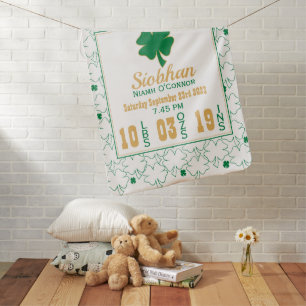 Irish Shamrock New Baby Birth Stats Blanket