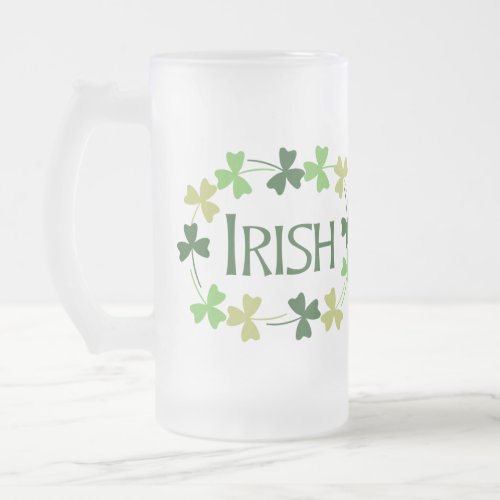 Irish Shamrock Oval Frosted Glass Beer Mug