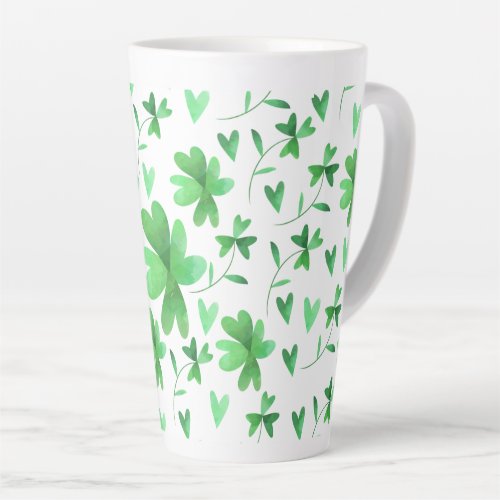 Irish Shamrock Pattern Green and White Latte Mug