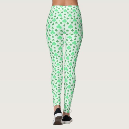 Irish Shamrock Pattern Leggings - Kelley and Mint Green Shamrock pattern design, perfect for St. Patrick's Day.
