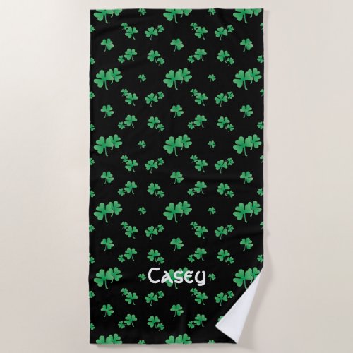 Irish Shamrock Pattern Personalized Beach Towel