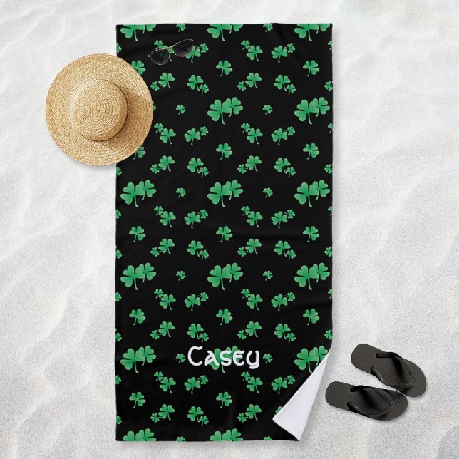 Irish Shamrock Pattern Personalized Beach Towel (Irish Shamrock Pattern Personalized Beach Towel)