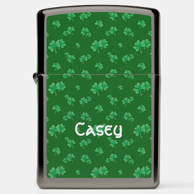 Irish Shamrock Pattern Personalized Zippo Lighter (Front)