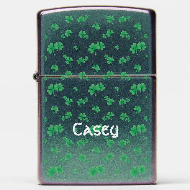 Irish Shamrock Pattern Personalized Zippo Lighter (Front)