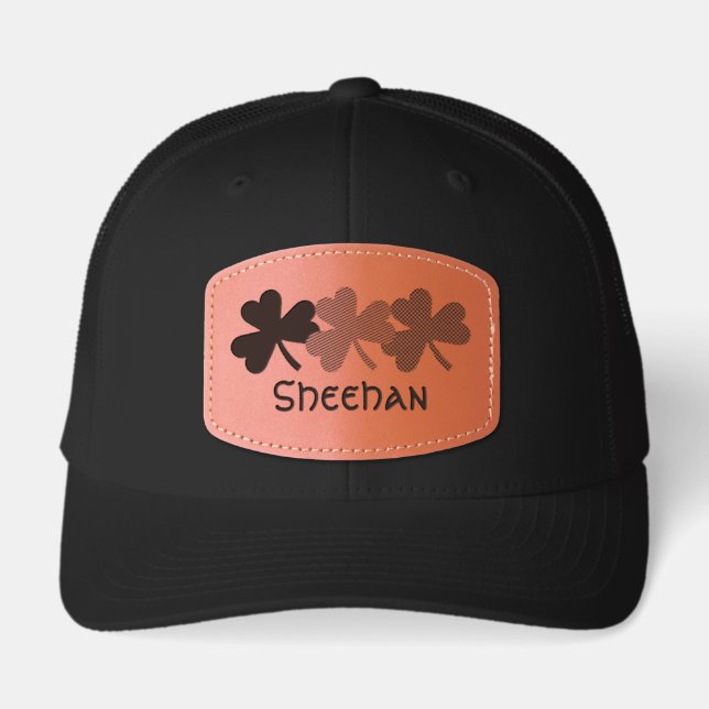 Irish Shamrock Personalized Add Name Leather Patch Leather Patch Hat (Front)