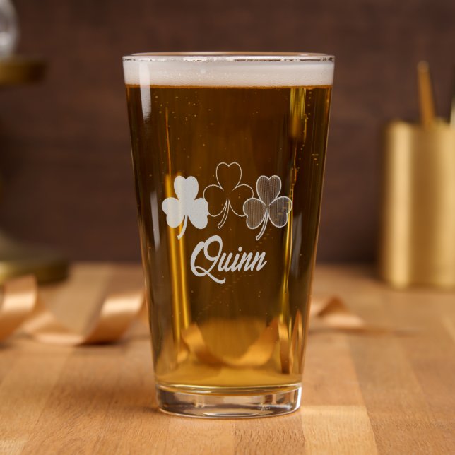 Irish Shamrock Personalized Name Pint Glass (Party)