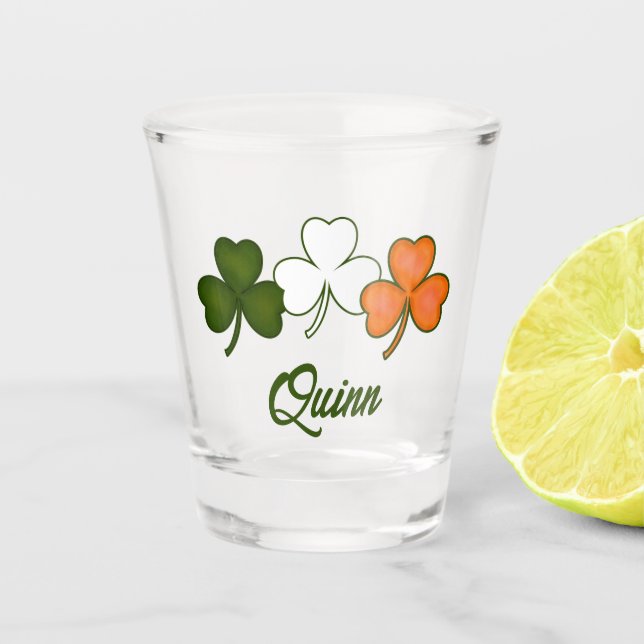 Irish Shamrock Personalized Name Shot Glass (Front)