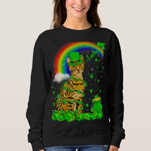 Irish Shamrock Rainbow Lucky Bengal Cat St Patrick Sweatshirt