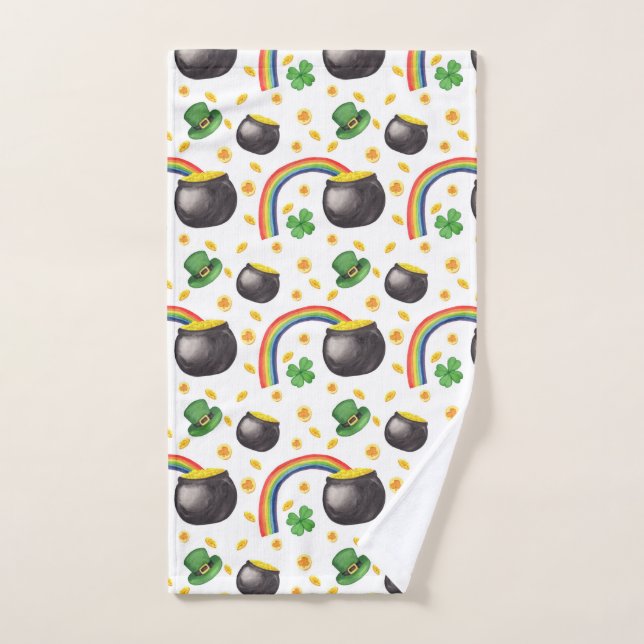 Irish Shamrock Rainbow Print, St. Paddy's Gift Hand Towel (Hand Towel)