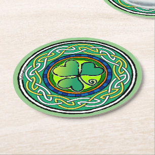 Irish shamrock round paper coaster