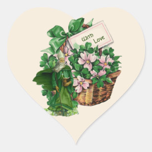 Irish Shamrock St. Patrick Floral Basket Religious Heart Sticker