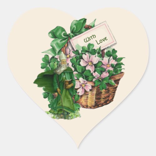 Irish Shamrock St Patrick Floral Basket Religious Heart Sticker
