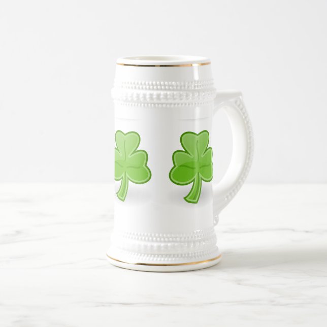 Irish Shamrock St. Patrick White/Gold Beer Mug (Front Right)