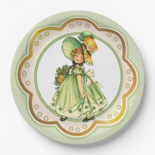 Irish Shamrock Stroll Girl Paper Plates (Front)